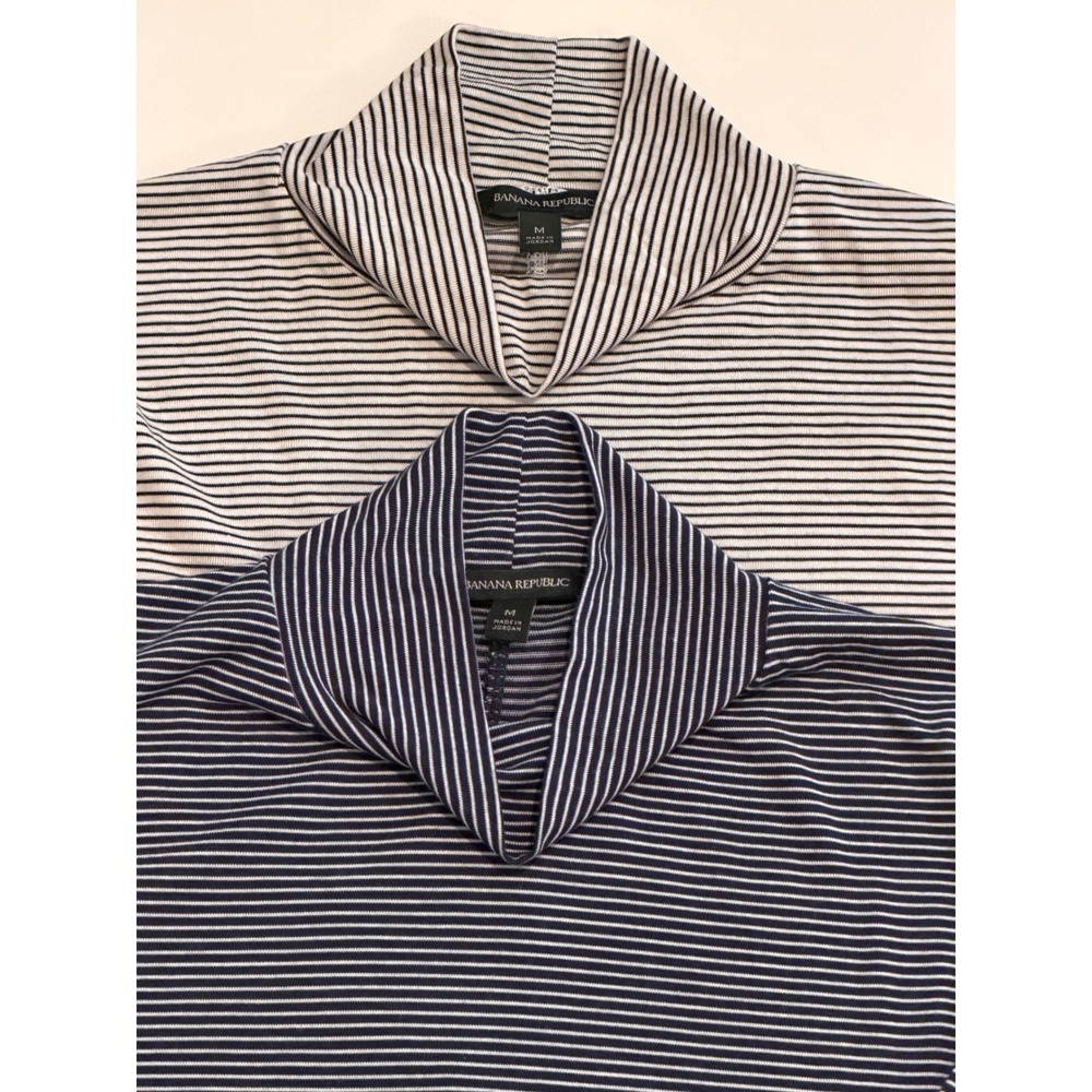 Banana Republic Striped Funnel Neck Long Sleeve Tops Set of 2 Navy Grey Medium